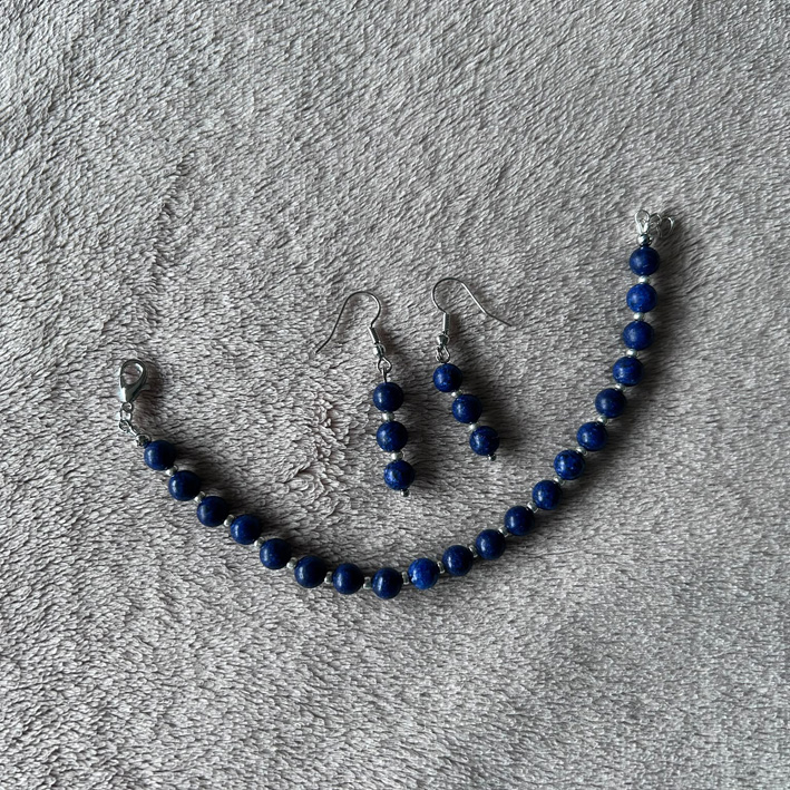 Armband met oorbellen blauw-zilver