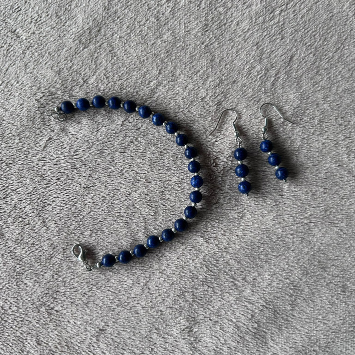 Armband met oorbellen blauw-zilver